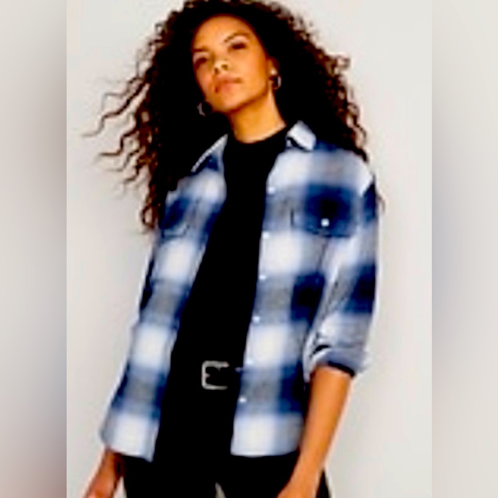 NWT XL Navy Buffalo Check plaid tunic shirt